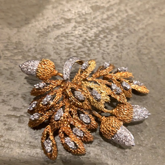 18 kt gold & diamond pin / pendant - Picture 1 of 5